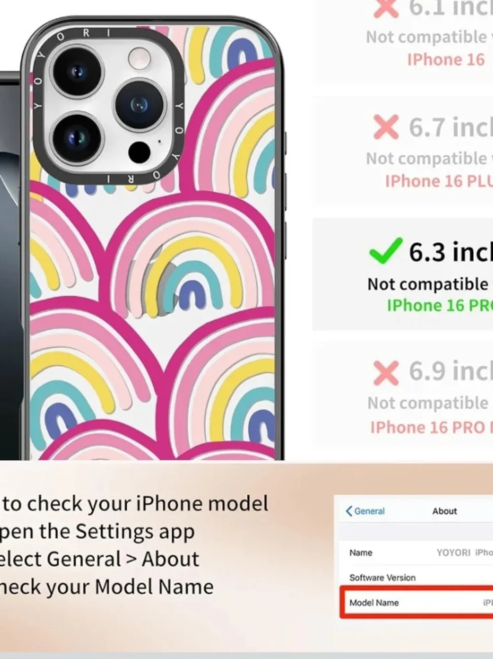 Cute Pink Rainbow Pattern Protective Phone Case for iPhone